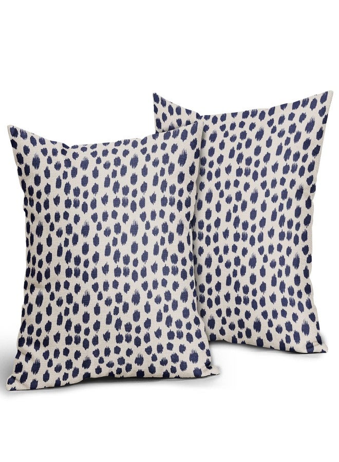 Sweetshow Navy Blue Cream Pillow Covers 18x18 Set of 2 Polka Dot Throw Pillows Outdoor Boho Design Brush Strokes Decorative Pillowcase Square Cushion Cover Linen Pillow Case for Home Sofa Couch Bed - Image 2